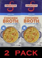 2x SWANSON Chicken Broth 100% Natural UNSALTED GLUTEN FREE - 32 oz Carton 2 PACK