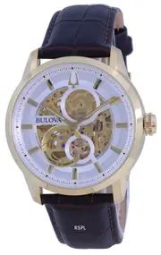 Bulova Classic Sutton Skeleton White Dial Leather Automatic 97A138 Mens Watch