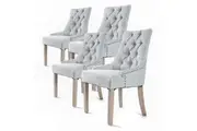 4 Set Grey French Provincial Dining Chair Amour Oak Leg