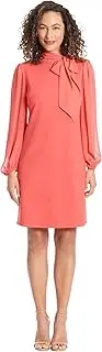 [London Times] Long Sleeve Tie Neck Shift Work Dresses for Women
