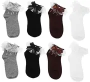 [SAFIGLE] Women's Japanese Fashion Socks Adorable Bow Lace Soft Breathable Ankle Boot Socks