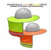 SAFETY HAT NECK SHADE, Hard Hat Brim W/ REFLECTIVE STRIPE- Orange & Blue
