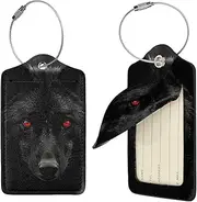 [FJWSLCH] Black Red Eyed Wolf Luggage Tag for Suitcases, 1 Suitcase Tags, Identifiers Travel Bag Tags for Luggage Travel Tags, Baggage Tags, Leather Name ID Labels and Metal Loop for Women Men