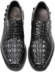 [Generic] Authentic Crocodile Skin Classic Black Men's Lace-up Derby Oxfords Genuine Alligator Leather Male Business Casual Dress Shoes, Black, 10