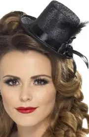 Burlesque Black Glitter Mini Top Hat