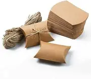 AIMALL 50pcs Xmas Candy Gift Box Bag Pillow Favor Kraft Paper Gift Favour Wedding Party, 3.54in x 2.76in x 0.98in