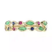 Art Deco Style Lab-Created Diamond Emerald Ruby & Sapphire Ring 14K White GoldFN
