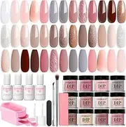AZUREBEAUTY 31 Pcs Dip Powder Nail Kit 20 Colors Glitter Nude Brown Pink White Gray Dip Powder Liquid Set with Top/Base Coat Activator for French Nails Art Manicure DIY Salon Women Valentine's Gift