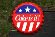 Coca-Cola Bottle Cap Aluminum Sign - Coke Is It - Delicious and Refreshing - Tin