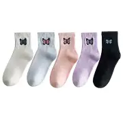 Ladies Socks Pure Cotton Socks Fashion Butterfly Embroidered Stockings Sports