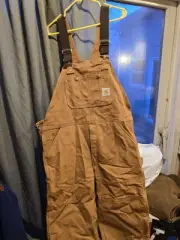 NWT Mens Brown Carhartt Relaxed Fit Duck Bib Overalls Leggings Size 40/32