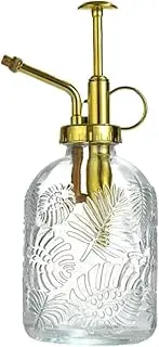 WizeFolk 360ml Glass Pump Plant Mister Plant Spray Bottle,20cm Tall Vintage Style Spritzer,One Hand Succulent Watering Bottle with,Small Watering Can for Indoor Outdoor House Plant Clear+Gold
