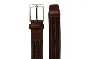 Jeff Banks Mens Woven Stretch Belt w Soft Brushed Metal Buckle Brown