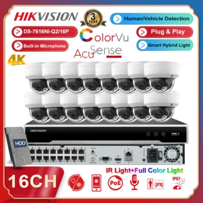 Hikvision 4k 16ch POE CCTV System 8MP ColorVu Camera Smart Hybrid light Mic Lot