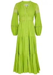 Diane Von Furstenberg Gigi Tiered Cotton Midi Dress - Light Green - 2 (UK6 / XS) 2 (UK6 / XS)