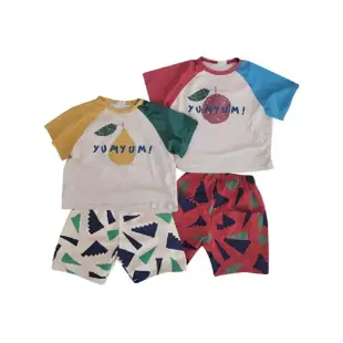 【艾比童裝】嬰兒 日系拼色水果套裝 MIT台灣製短袖上衣 短褲(套裝系列 D109)