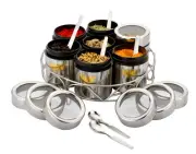 7-in-1 Indian Spice Box Set, Masala Dabba with Wire Stand, Compact Spice Rack...