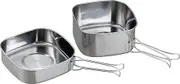 Kakusee GO-11 Portable Camping Square Pot, Frying Pan, Set of 2, Folding Handle, for Direct Fire, Pouch Included