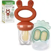 Haakaa Baby Fruit Food Feeder & Mini Freezer Nibble Tray Combo, Breastmilk Popsicle Molds for Baby Cooling Relief, BPA Free Silicone Feeder for Safe Infant Self Feeding, 4 Month+ (Cooper)