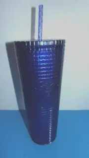 NEW Starbucks 2022 Glitter Azure Blue Jeweled Cold Cup Tumbler 24oz with Straw