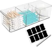 Square Qtip Holder, 3 Compartments Cotton Ball Holder, Box with Lid in Bathroom, ATSKIM Qtip Dispenser Containers for Cotton Swabs, Make Up Pads, Cotton Ball (Transparent)