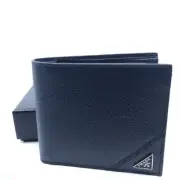 Prada Blue Vitello Micro Grain Leather Iconic Triangle Logo Wallet NEW