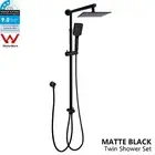 Matte Black Square Dual 8'' Shower Head Handheld Sliding Rail Wall Mixer Taps