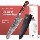 Full Tang Chef Knife Hammered 67 Layers Damascus Steel Wood Handle Beef Slicing
