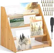 4 Tier Shelves Greeting Card Display Stand Portable Sticker Display Stand Membership Card Rack Purse Display Stand Wooden Greeting Card Holder for Vendors Counter Tabletop Display