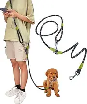 pawstrip Hands Free Dog Leash Waist & Crossbody Rope with Slip Lead Durable for 2 Dogs Nylon Reflective Heavy Duty Hiking Running Leash for Medium Large Dogs (Black)