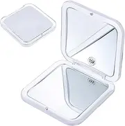 Healeved Small Mirror with LED Light, Mini Compact Folding Mirror LED with 15X Magnification, Acrylic Purse Mirror for Makeup Application Travel Accessories