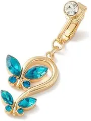 [Hemasa] Clip On Navel Double Butterfly Rhinestone Charm Belly Ring For Women/Girls, Small, Platinum, Apatite, Small, Platinum, apatite