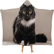 [FZQVSGW] Wearable Blanket Hoodie for Adults Oversized Hoodie Blanket Black Cat with White Hoodie Sweatshirt Blanket