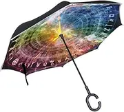 Double Layer Inverted Umbrella Cars Reverse Umbrella Abstract Clock Colorful Time Windproof UV Proof Travel Outdoor Umbrella