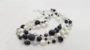 Signed WHBM Black Silver & Pearl Bead Rosary Style Multi Strand Choker Necklace