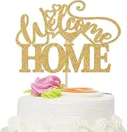 Welcome Home Cake Topper, Home Sweet Home, Housewarming Party/Welcome Baby/New Home Party Decorations Supplies - Gold Glitter