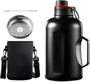 Stainless Steel Water Bottle, Double Wall Insulated Water Bottle, 1500 ml Leakproof Vacuum Flask, Straw Included, Sling Carrier for Outdoor, Sports, Travel 25 x 13 cm Black