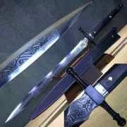 Fantasy Two Handed Double Edged Carbon Steel Longsword Battle Ready Greatsword