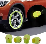 4 Pcs Car Tire Valve Stem Caps, Noctilucent Skull Automobile Tire Valve Stem Caps, Fluorescent Skull Tire Valve Stem Caps, Glow in The Dark Tire Valve Caps for Most Cars, Motorcycles, Trucks (Yellow)