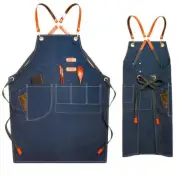 Unisex Denim Canvas Apron Multi Pockets Coffee Barbershop Work Home Garden Solid