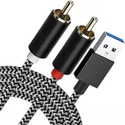 tunghey RCA to USB Audio Cable Type A to 2 RCA Adapter Cord Male 2RCA Y Splitter Nylon Braided Wire Red White Interface for Speaker DVD Player Car Stereo Home Theater Laptop Computer Amplifier (0.5M)