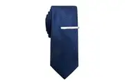 2pc Jeff Banks Men's Stylish Modern Formal Tie & Tie Bar Clasp Set Plain Navy