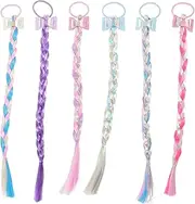 HEATSHAKING 6Pcs Bow Hair Extensions for Braid Wigs Synthetic Ponytail Hair Accessories for Lightweight Comfortable for Dress Up Parties and