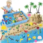 Kinetic Sand - Magic Sand Set with Play Sand, 12 Sea Animals, 10 Sand Moulds & Sandpit with Lid, Magic Sand Toy for Children from 3 Years, Sensory Learning Toy for Indoor and Outdoor Use