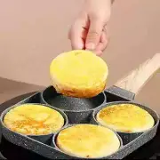 4 Hole Frying Pan Non Stick Breakfast Burger Egg Pancake Maker Wooden Hand