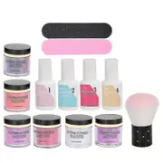 8pcs Nail Dipping Powder Set Nail Art Powder Top Base Coat Gel Dust Brush Manicure Tool Set K1213