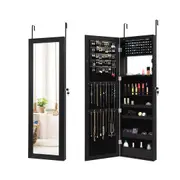 Giantex 15 LED Lights Mirror Jewelry Cabinet Wall/Door Mounted Jewelry Armoire w/Full Length Mirror Black