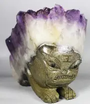4.89lb ! ! Hand-Carved ! Natural Amethyst Quartz Crystal Cluster Carved Tiger