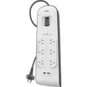 BELKIN BSV604au2M 2.4 Amp USB Charging 6 Way Power Board Surge Protection