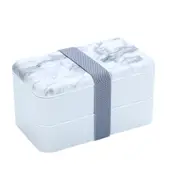 Japanese Double-Layer Lunch Box Marble Pattern Bento Box Microwave Lunchbox for Student Office Worker Rectangular Food Container